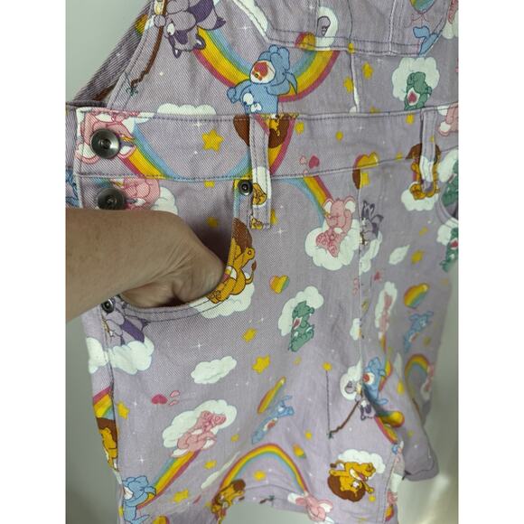 Care Bears Women’s S Overall Shorts Purple Denim Bib Shortalls Cartoon Graphic - Picture 8 of 11